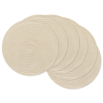 13" Round Braided Placemats Set of 6 Light Beige Washable Place Mats