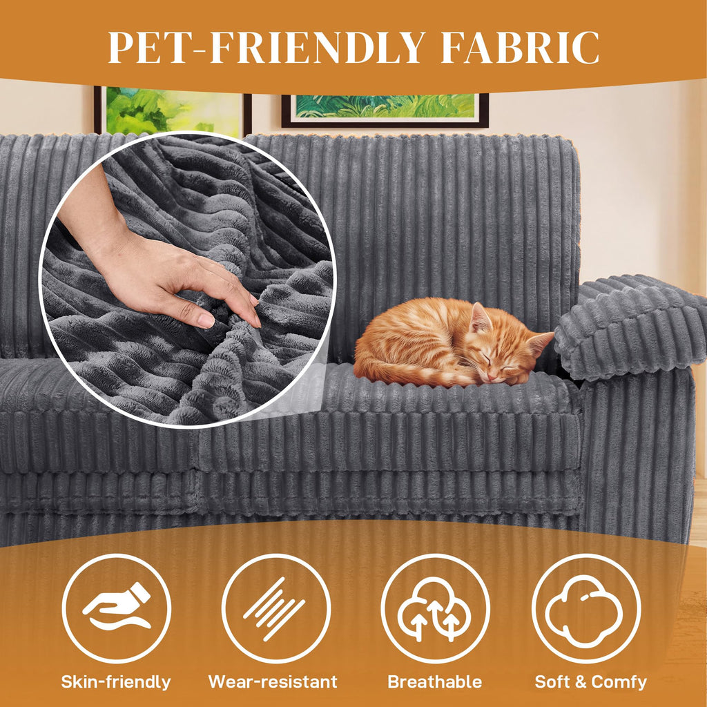 Modular Sectional Sleeper Sofa with Pull Out Bed, 104" U Shaped 7 Seat Cloud Sectional Couches, Comfy Corduroy Couch