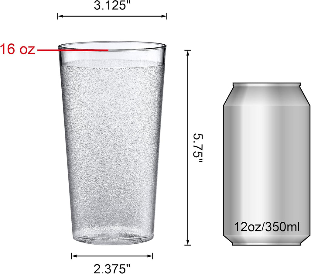 Cafely - 16-Ounce Plastic Tumblers (Set of 8), Plastic Drinking Glasses, Restaurant-Style Tumblers, Commercial-Grade