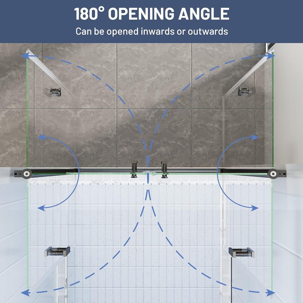 34" W ×72" H Frameless Pivot Shower Door, Pivot Swing Shower Glass Door