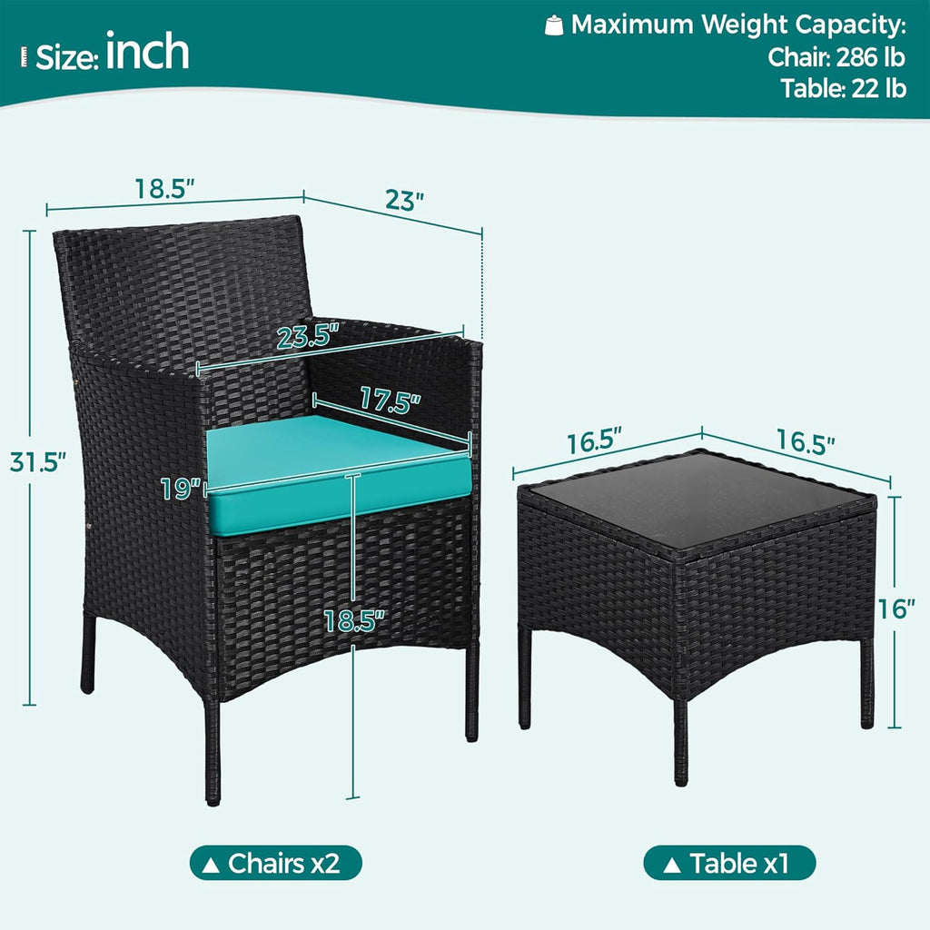 3 Pieces Patio Porch Furniture Set, Outdoor PE Rattan Wicker Conversation Set with Soft Cushions