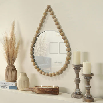 White Decorative Mirror with Beaded Wood Frame - MDF & Glass Home Decor Mirrors for Wall Accent & Styling - Modern