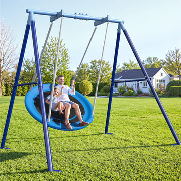 Waterproof 50-Inch Saucer Swing with Frame, 600 lbs Heavy-Duty Metal A-Frame for Outdoor Use, Stabilizer & Large