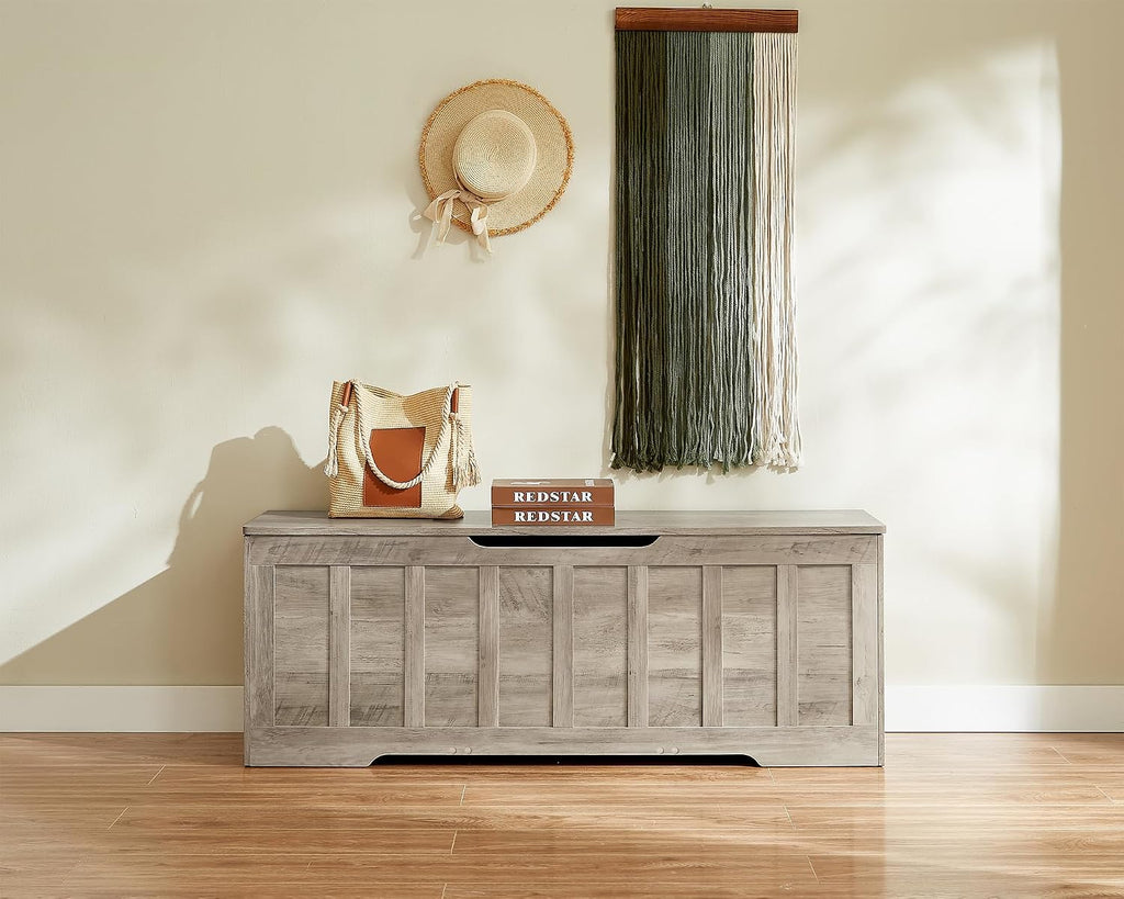 51.2" Storage Chest Extra Large,Storage Bench with 2 Safety Hinges,Shoe Bench,51.2 * 15.7 * 19.1 inches,Wooden Trunk