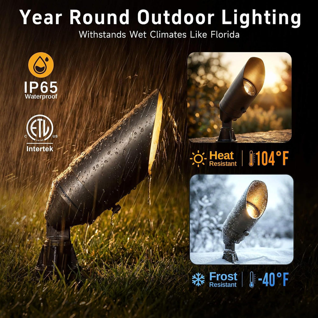 Brass Landscape Lighting - Low Voltage Outdoor Spotlights, Wired LED Uplights 12V, Waterproof Spot Lights, Antique