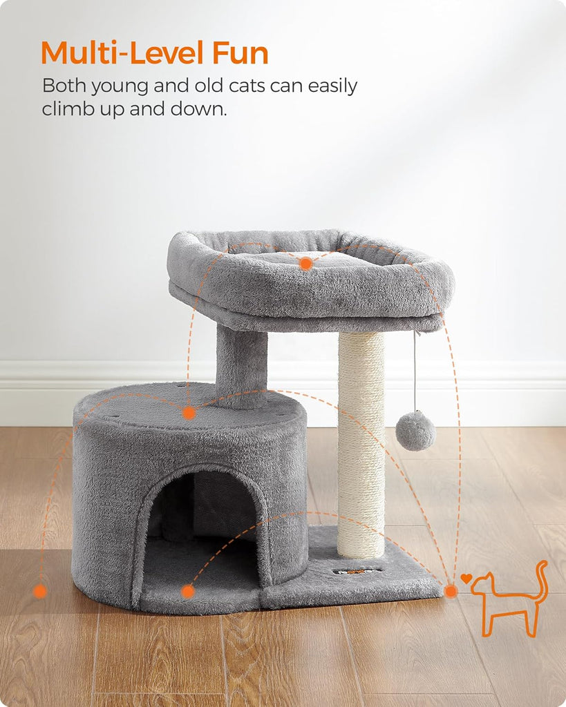 Cat Tree, Small Cat Tower with Sisal Scratching Post, Plush Condo with Padded Perch, for Small Spaces, Kittens