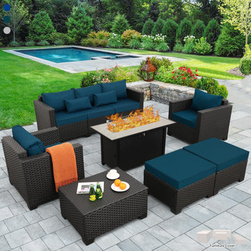 Outdoor Patio Furniture 60000 BTU Outdoor Propane Fire Pit Table Patio Furniture Set 45 In Outdoor Fire Pits 7 Pieces