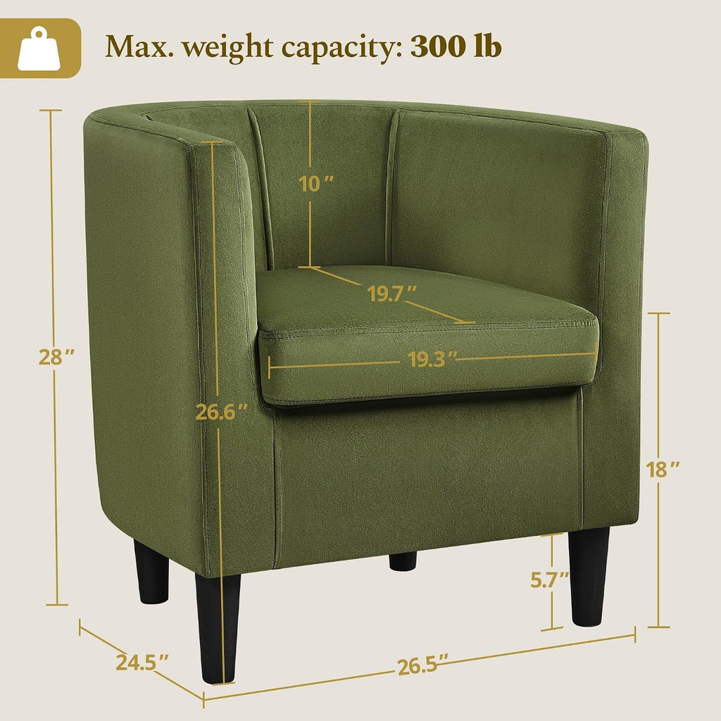 Velvet Accent Chair, Modern and Comfortable Armchairs, Upholstered Barrel Sofa Chair Bedroom Waiting Room, Olive