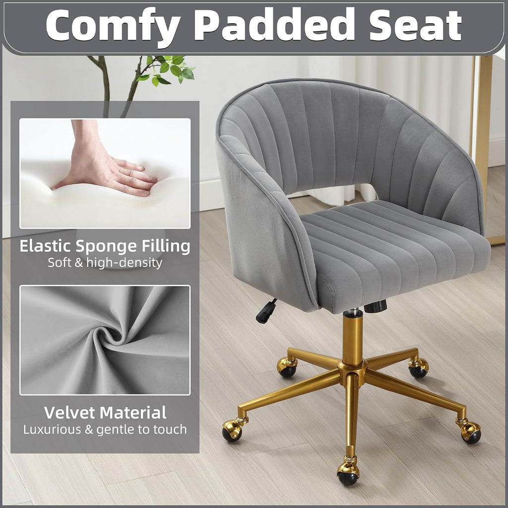Desk Chair with Wheels, Velvet Home, Swivel Armchair Gold Base, Upholstered Modern Accent Chairs, Back Incline