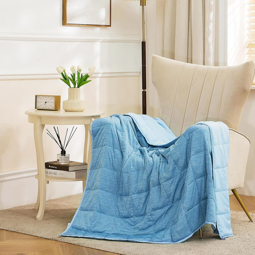 2 PCS Weighted Trow Blanket, Super Cozy Flannel Grey Weighted Blanket 60" x 80" 15 Pounds and 10 LBS Blue Cooling