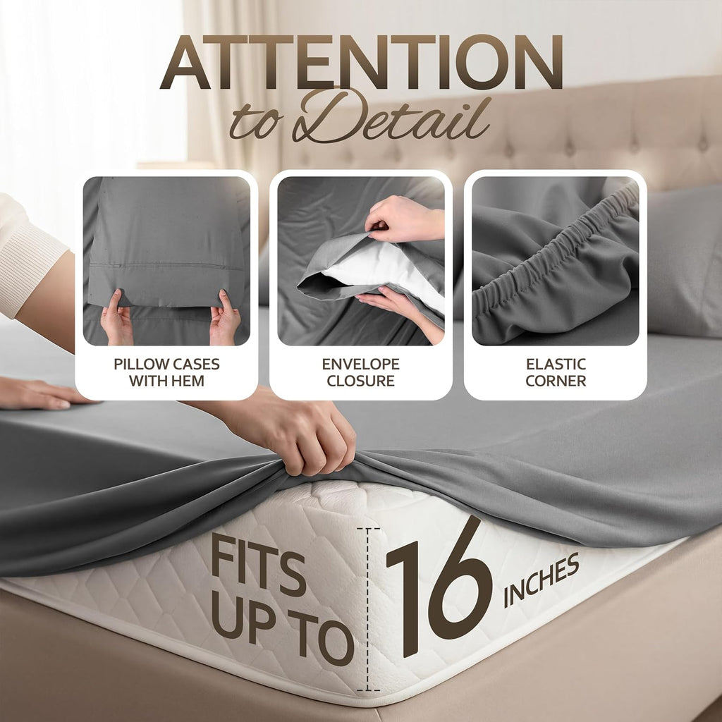 4 Piece Sheet Set, Extra Soft Cooling & Breathable Microfiber, Includes 1 Flat Sheet, 1 Fitted Sheet & 2