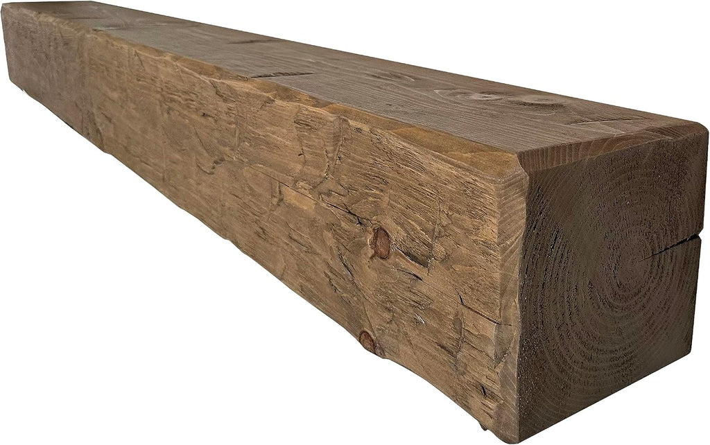 6" 8" 60" Solid Rustic Hand Hewn Fireplace Beam Mantels Handcrafted Amish Artisans, Sustainably Sourced Pine
