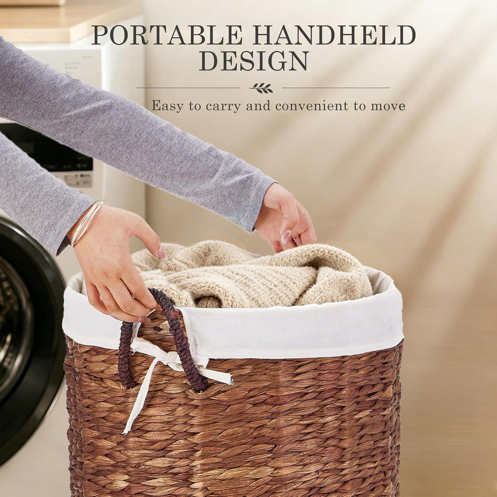 Round laundry hamper with lid, Handwoven Wicker Laundry Basket with Handles and Removable Liner for Dirty Clothes