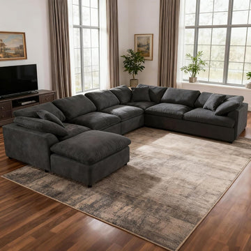 130.3" Oversized Modular Sectional Cloud Sofa Couch, Dark Grey | cloud soft, 7 seater, removable ottoman, easy