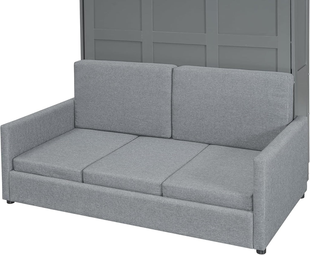 Murphy Bed Full Wall Bed with Sofa,can be Folded,Multifunctional Wood Hideaway Cabinet Bed Frame,Slat Support,Save