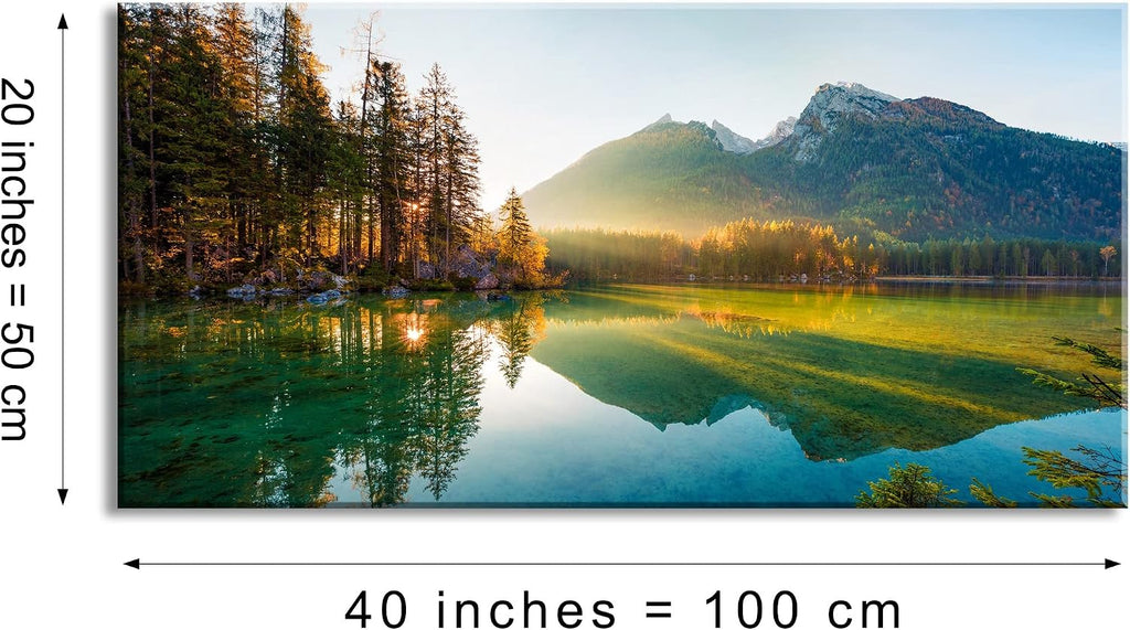 Beautiful Lake Mountain Range Sunrise Sunset Landscape Canvas Wall Art , Autumn Forest National Park Scenery, Nature