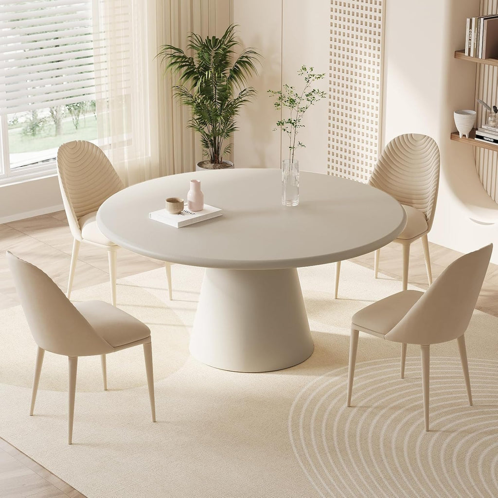 Modern Round Dining Table for 4, Circle Dining Room Table 44.5" with Matte Gray Concrete, Pedestal Dining Table for