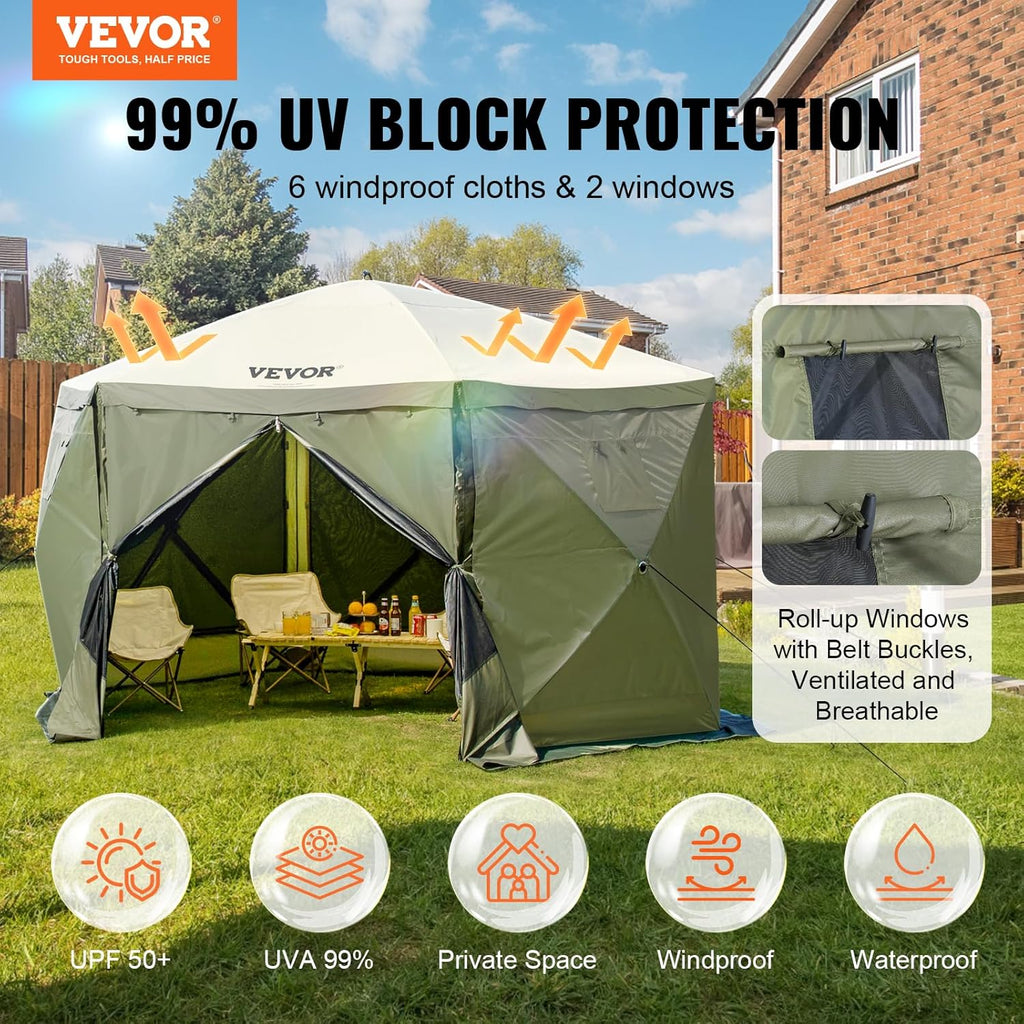 12x12ft Pop Up Gazebo Tent with Mosquito Netting, 6 Removable Wind Panels & 2 Mesh Windows
