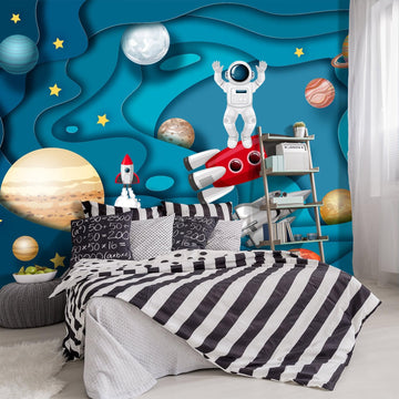Kindergarten Children Galactic Planet Fabric Wallpaper Living Room Bedroom Boys Girls Children Cartoon Astronauts