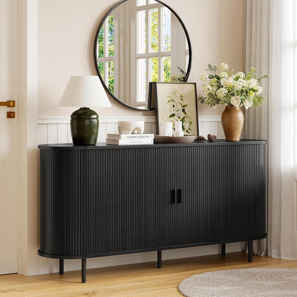 63'' Fluted Sideboard Buffet Cabinet with Storage, Large Credenza Storage Cabinet with Drawers, Mid Century Modern