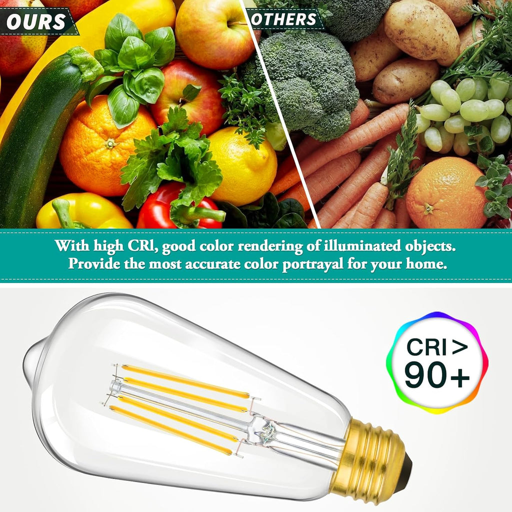 4-Pack Vintage 8W ST64 LED Edison Light Bulbs 100W Equivalent, 1400LM E26 Light Bulbs, 2700K Warm White, Antique