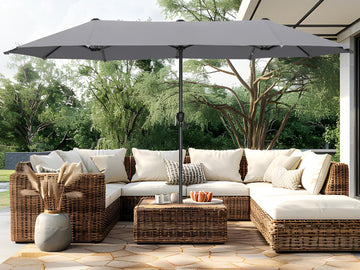 13ft Large Patio Umbrellas, Double-Sided Outdoor Market Rectangle Umbrella Light Gray
