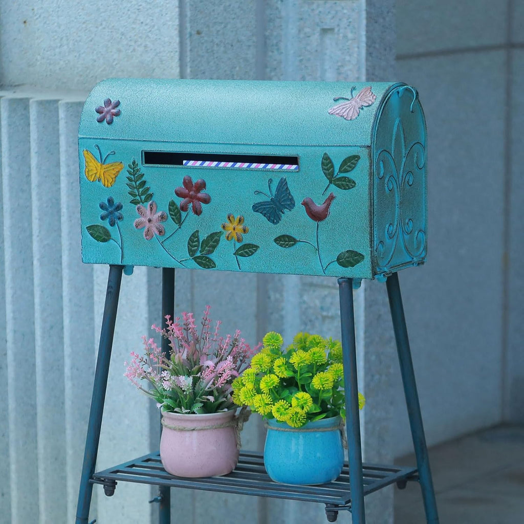 Mailboxes with Stand,Metal Mailbox and Stand Combination - Decorative Mailbox for Parcels, Envelopes & Garden Storage