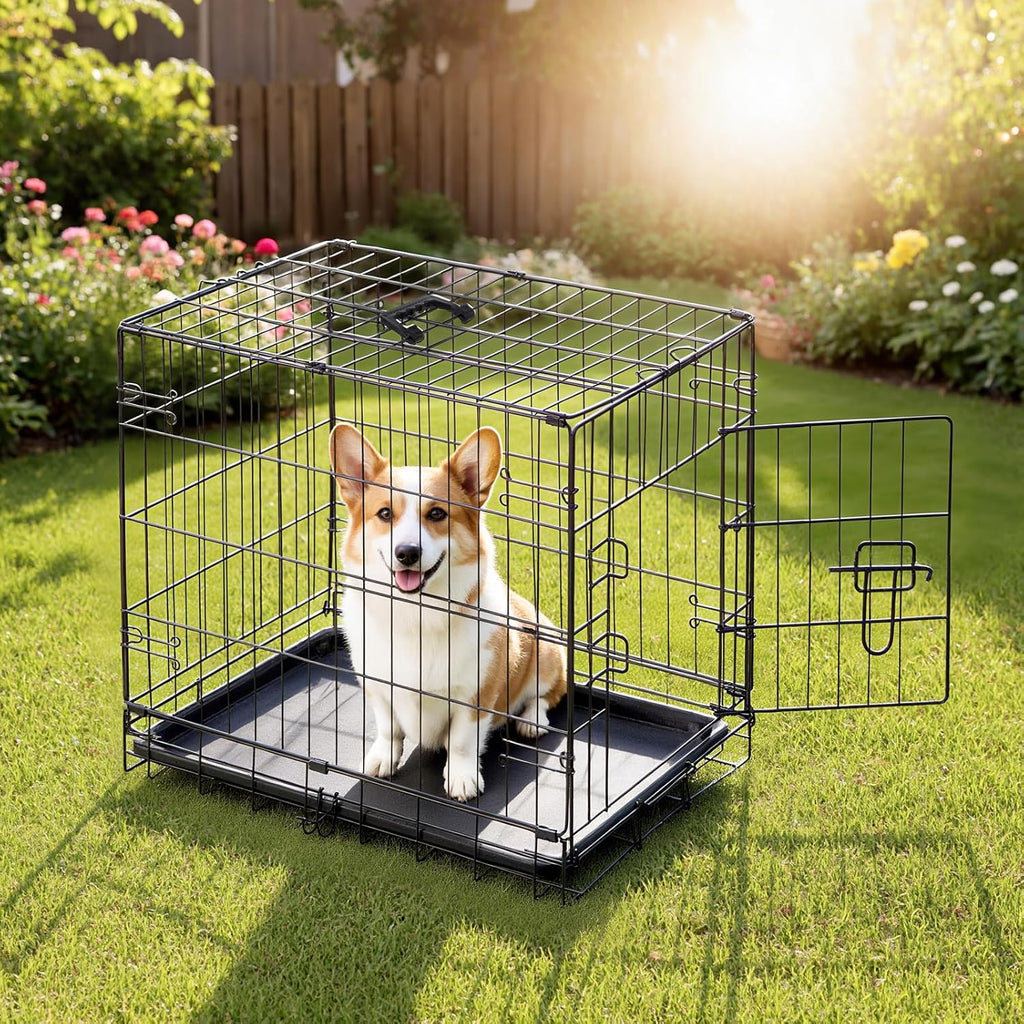 Dog Crate, 30 Inch Medium Size Single Door Dog Cage with Plastic Leak-Proof Pan Tray