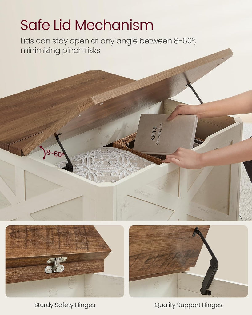 Collection - Farmhouse Coffee Table with Storage, Square Center Coffee Table, with Hidden Compartment
