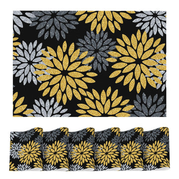 Floral Vinyl Placemats Set of 6, 12x18 Inch New Year Washable Non-Slip Plastic Vinyl Place Mats for Party Kitchen