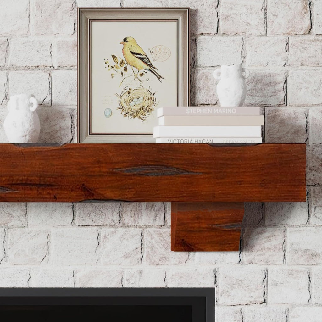 60" Shelf with Corbels - Rustic Floating Mantel Shelf for Over Fireplace - Cinnamon - Wood Shelf for
