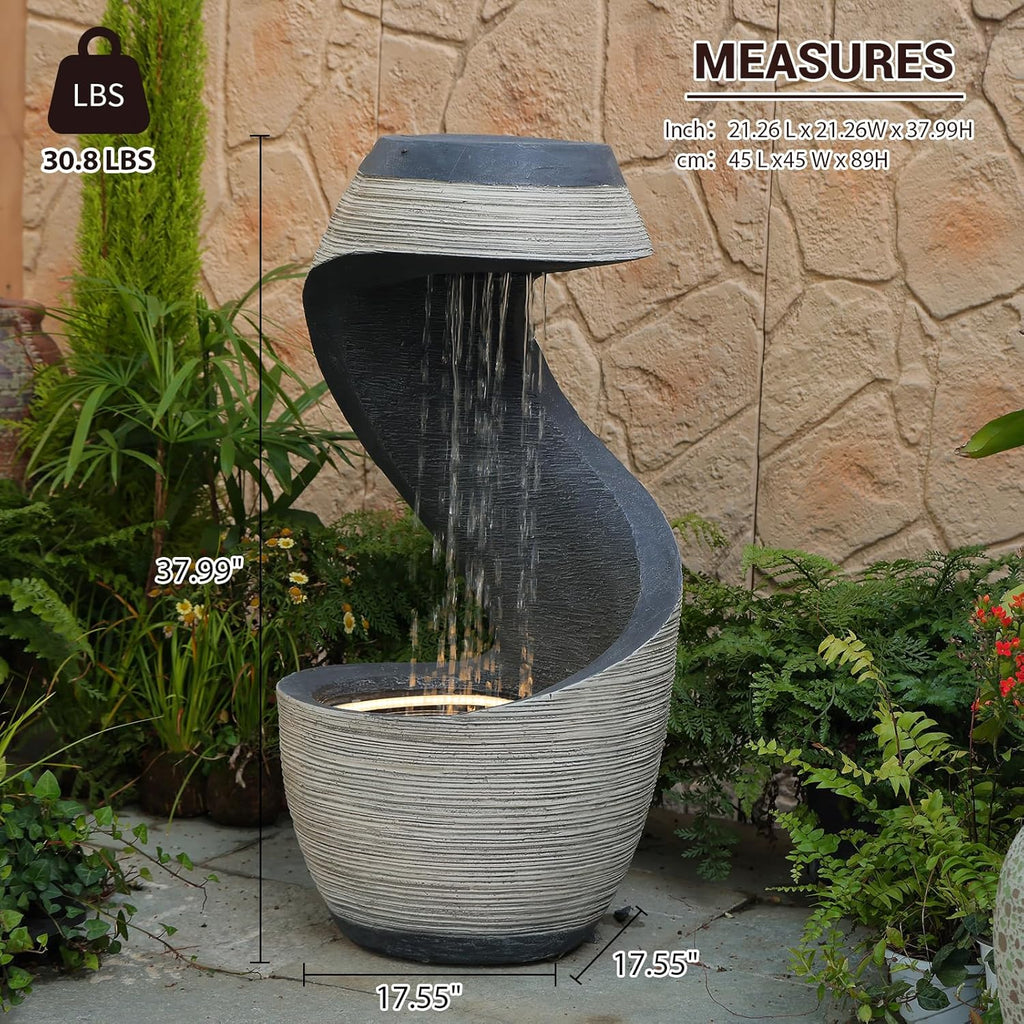 37" Tall S-Shaped Outdoor Waterfall Fountain - Rainfall Water Fountain