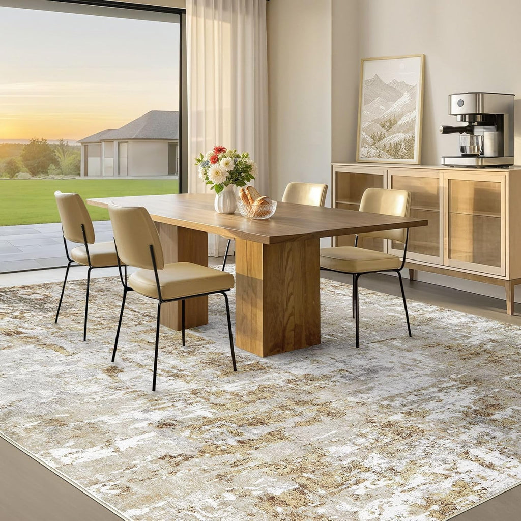 5x7 Rug for Living Room : Soft Abstract Washable Non-Slip Durable Rugs, Neutral Modern Indoor Carpet