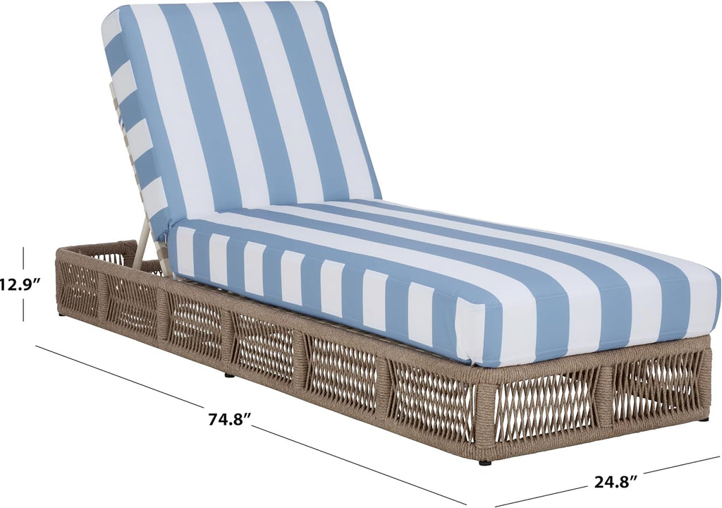 Outdoor Chaise Lounge Chair - Heather Tan & Baby Blue Stripe - Steel and Woven Rope - Adjustable 5-Position