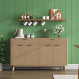 Buffet Sideboard, 60'' Sideboard Cabinet with 2 Drawers and 4 Wave Doors, Sideboard with Adjustable Shelves, Light Oak