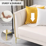 White Leather Couch Sofa, Office Couches 78'' Apartment Faux Leather Sofa with 2 Throw Pillows & Gold Metal