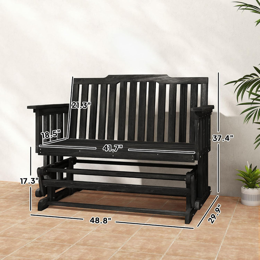 2-Person Patio Swing Glider Bench with Quick Drying Design Black | Wide Armrest, Wooden Patio Glider Bench, Rocking