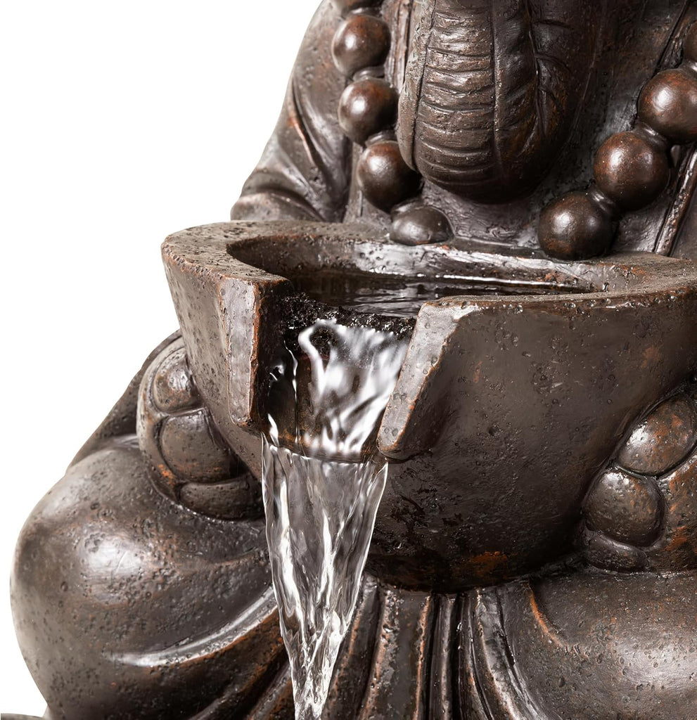 Outdoor Fountains, Water Fountains Outdoor with Lights&Pump, 21.75" H 2-Tiered Zen-Style Bronze Polyresin Elephant