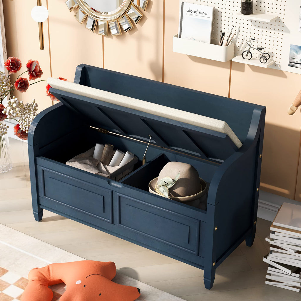 42 Inch Rustic Style Storage Bench, Antique Navy and Beige
