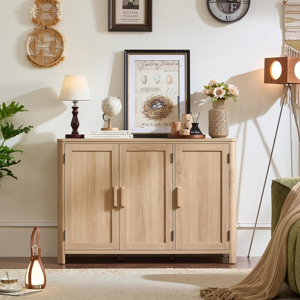 Sideboard Buffet Cabinet with Storage, 46" Arc-Shaped Credenza with 3 Doors & Adjustable Shelves