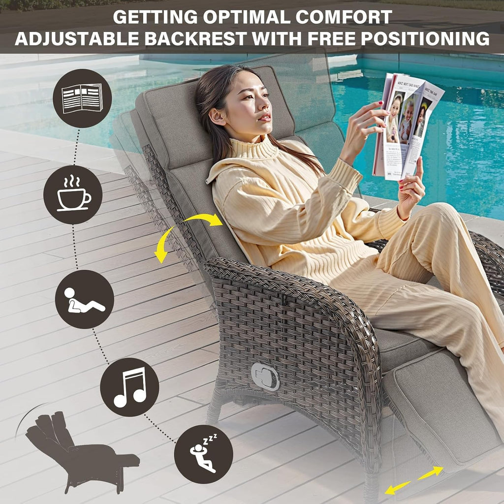 Versatile Outdoor Recliner Chair - Reclining Patio Chair with Adjustable Backrest and Footrest, All-Weather Wicker