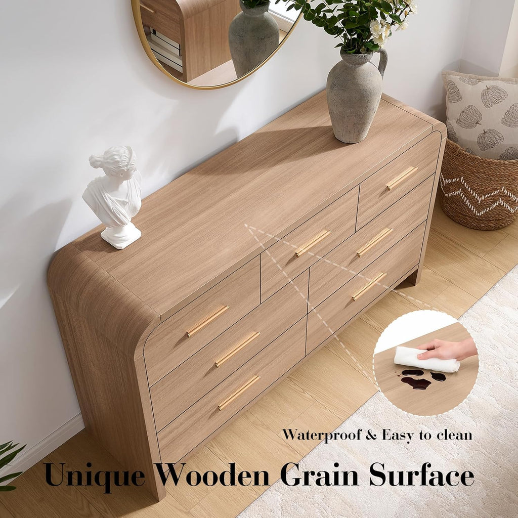 Curved 7 Drawer Dresser , 53.82'' Wide Chest of Drawers, Modern Storage Cabinet TV Stand, FSC Certified 1.18" Thick