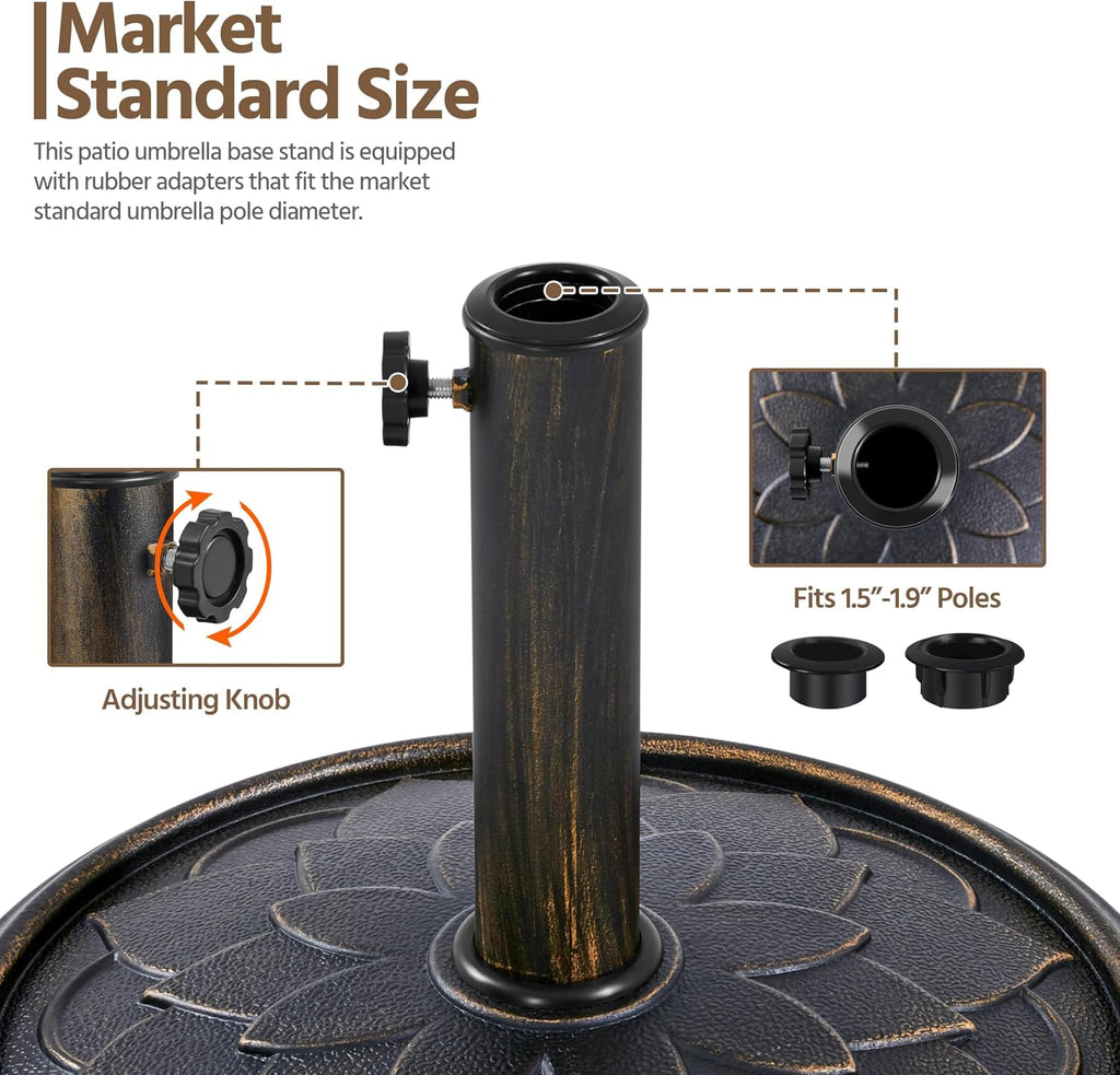 18'' Patio Umbrella Base 26.5lbs Heavy Duty Antiqued Outdoor Market Umbrella Stand All-Weather Resin Umbrella Base