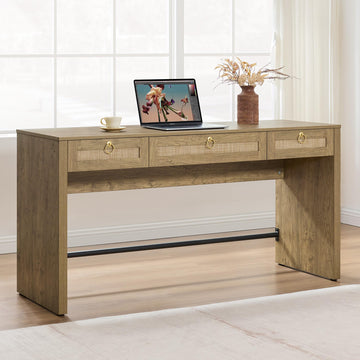 60" Rattan Computer Desk Writing Table with Storage