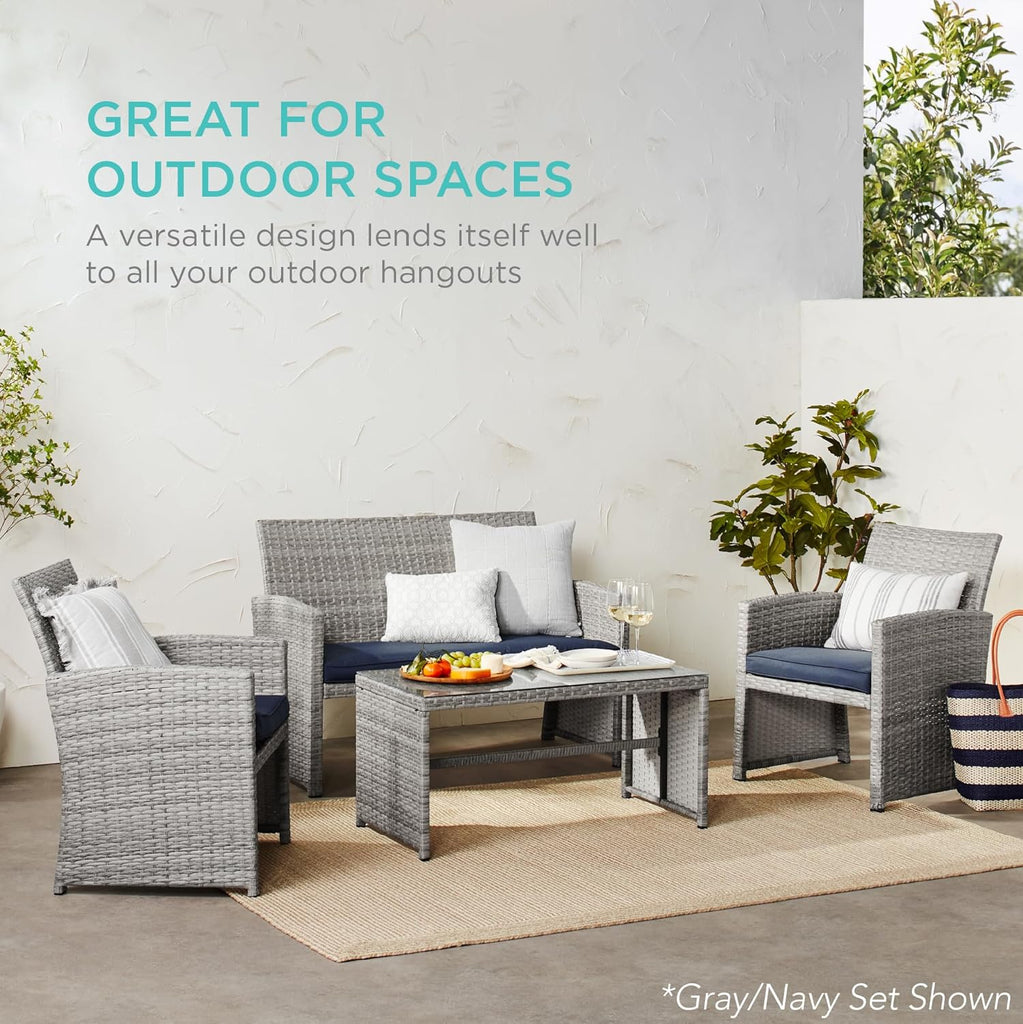 Best Choice Products 4-Piece Outdoor Wicker Patio Conversation Furniture Set for Backyard w/Coffee Table