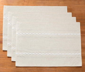 Linen Place Mats, Ivory Embroidered Placemats Set of 4