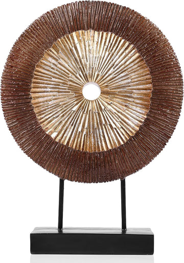 Wood Color Round Irregular line Statue, Unique Home Sculpture for Cabinet Above Coffee Table, entryway Table top TV