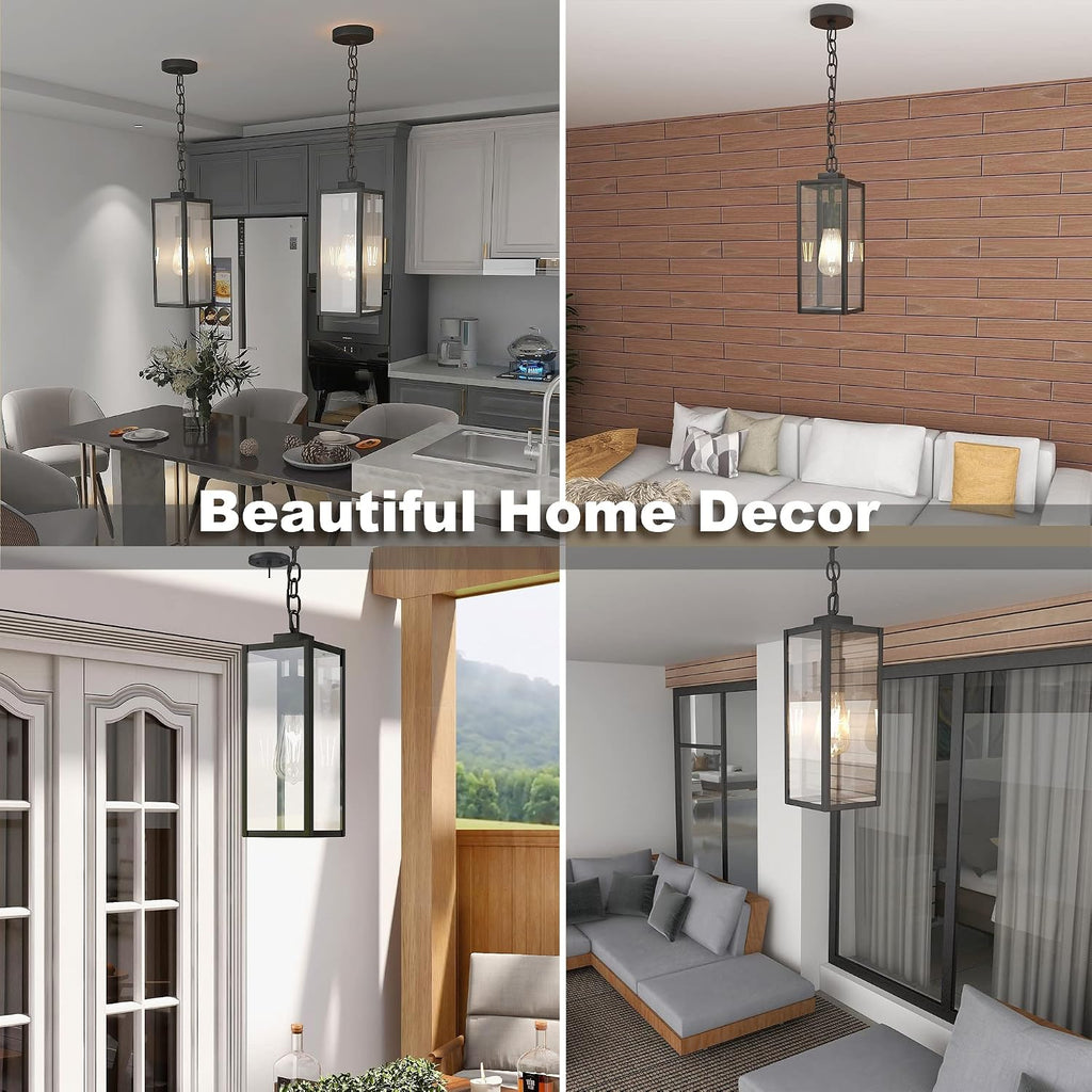 Outdoor Pendant Light, Modern Matte Black Adjustable Exterior Hanging Porch Lighting