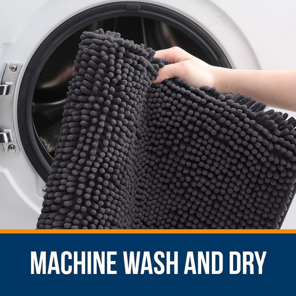 Bathroom Rugs 30x20, Extra Soft Absorbent Chenille Bath Rugs | Dark Grey, Quick-Drying Rubber Backing, Machine