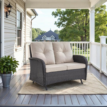 Outdoor Glider Bench Patio Loveseat - 500 Lbs Weight Capacity 2 Seater Wicker Sofa, Small Porch Glider Furniture All